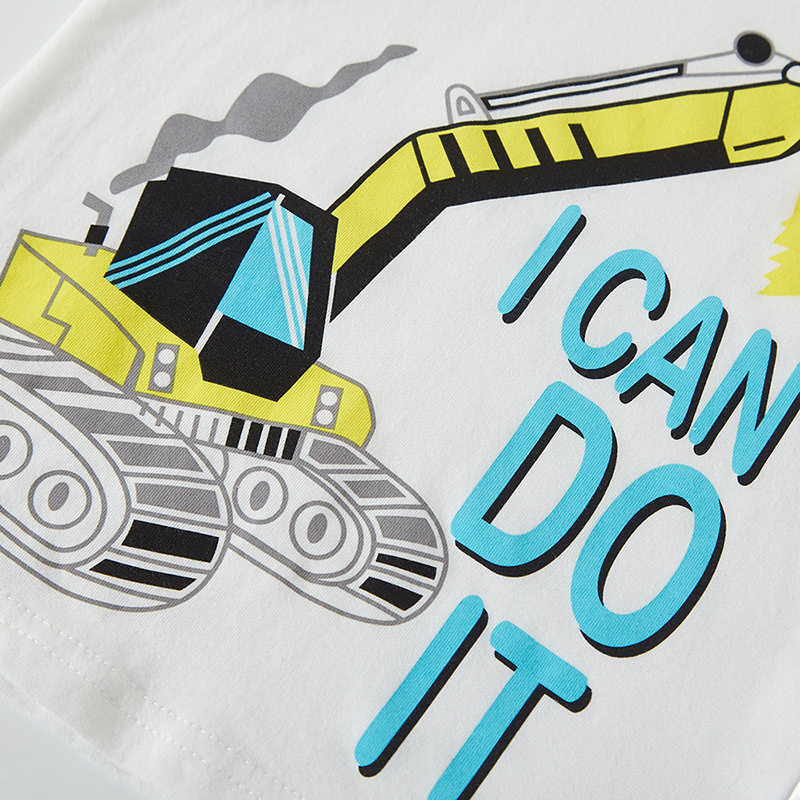 Ropa para niños excavadora de gancho de verano vehículo de ingeniería Camiseta de algodón de manga corta para niños entrega de una pieza estilo coreano