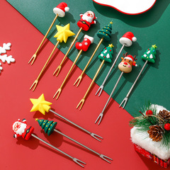 越境創意クリスマスステンレス果物フォークins風クリスマスフォークかわいいアニメ果物シリーズフォーク