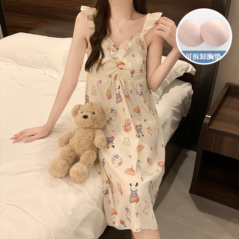 2025 nuevo HelloKitty nube pijama de algodón de mujer de verano es una linda pijama con cojín de pecho ropa para el hogar