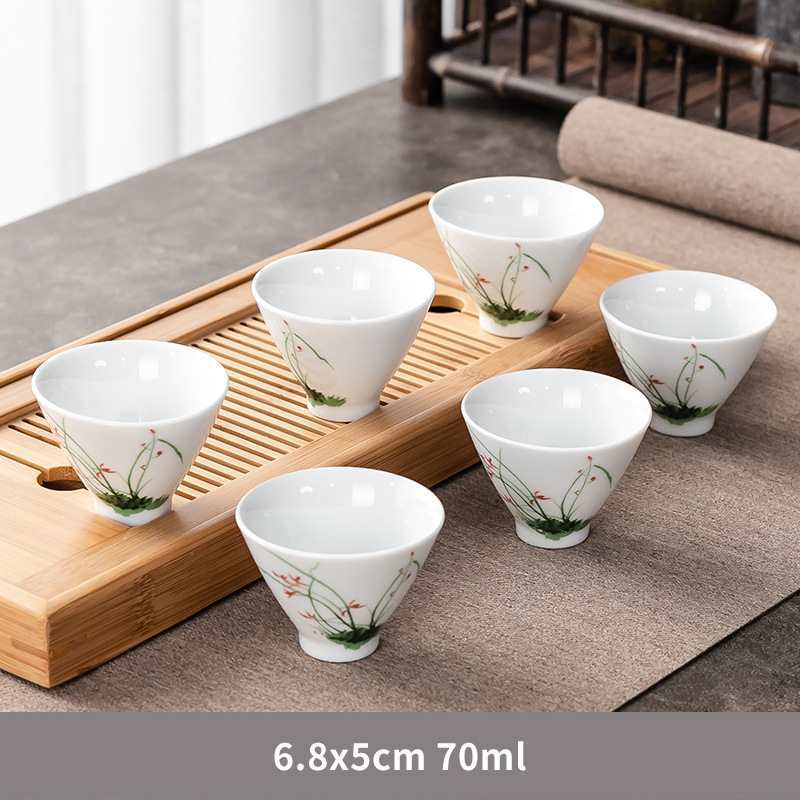 흰 도자기 양동이 컵-붉은 꽃 6 팩