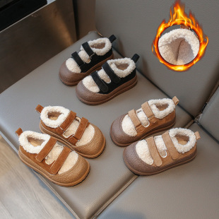 Korean Style Girls Cotton Shoes 2024 Winter New Lamb Wool fleece-lined Thickened Velcro Warm Casual Shoes for Boys