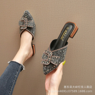 Closed toe half slippers women's 2024 new summer heel-free lazy shoes outer wear half support women's shoes plus size 41-43