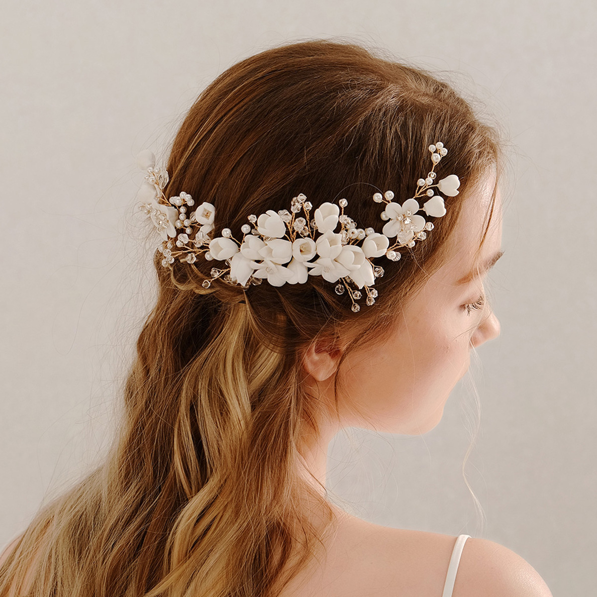 European And American Handmade Bridal Hair Accessories,Soft Pottery Flower Hair Comb,Beautiful Wedding Accessories,Photo Shoot,Hair Plate,Crystal Comb