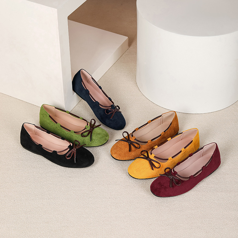 Cross-Border Round-Toe Color-Blocked Bowknot Flats for Women 2026 New Style Shallow Ballet Shoes Comfortable Versatile Flat Women's Shoes Cross-Border Round-Toe Color-Blocked Bowknot Flats for Women 2026 New Style Shallow Ballet Shoes Comfortable Versatile Flat Women's Shoes