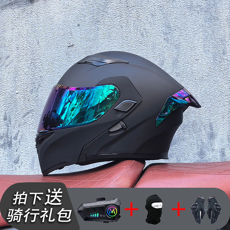 ORZ Casco de carreras Casco de doble lente totalmente cubierto para hombre Casco completo Four Seasons Travel Rally Casco completo Personalidad Bluetooth