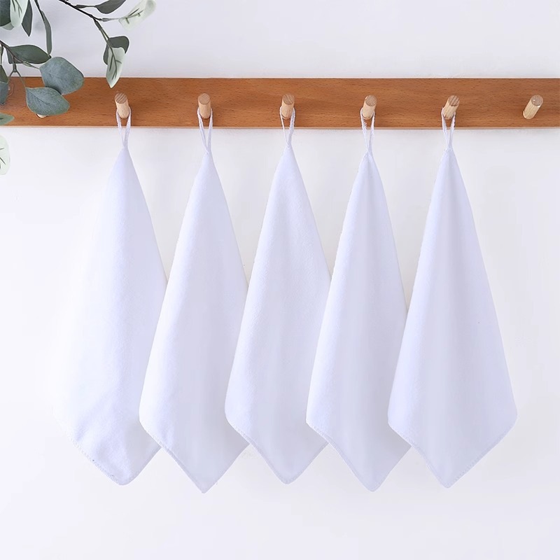 Microfiber Towel Warp-Knitted Edge-Locking White Absorbent Cleaning Towel Car Wash Glass Cleaning Gas Station Gift Square Towel