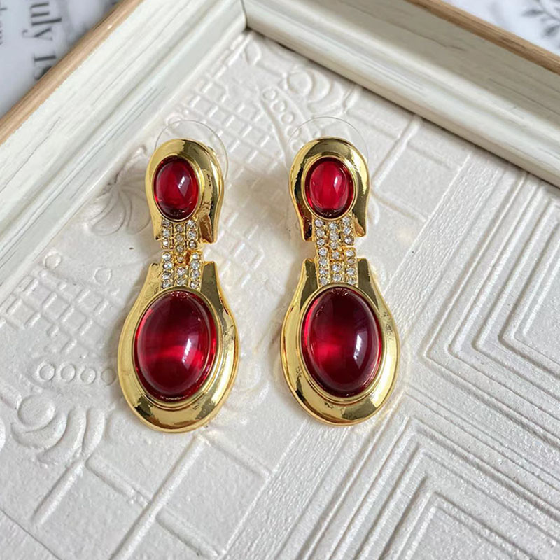 Retro Oval Alloy Plating Glass Zircon Women's Drop Earrings 1 Pair display picture 3