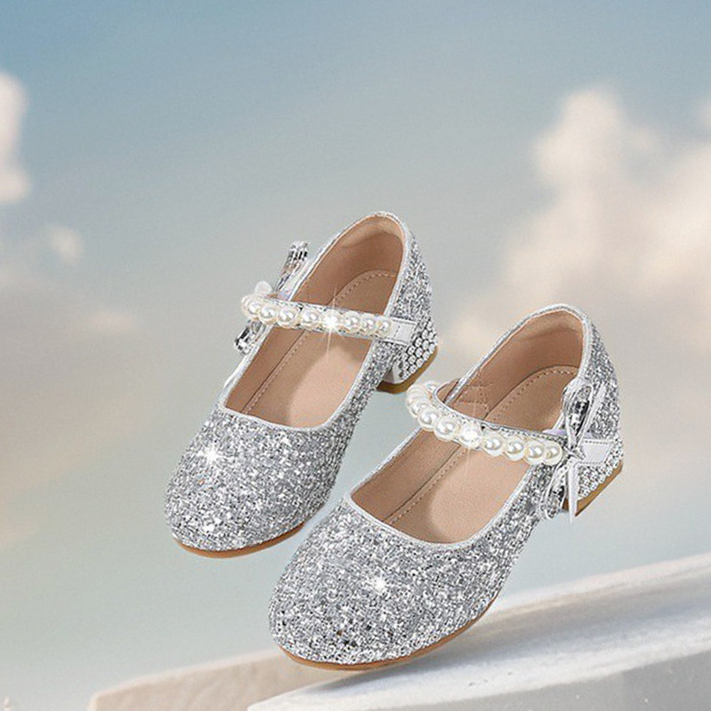 Zapatos de Tacón con Lentejuelas para Niña, Suela TPR y PU, para Danza y Presentaciones