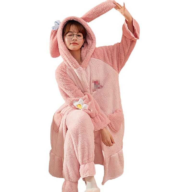 Camisón Melody de Coral, Pijama de Franela para Mujer, Bata de Baño para Otoño e Invierno, Conjunto de Ropa de Dormir, Grueso y Cálido