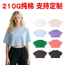 欧码ins跨境潮牌纯棉辣妹装露脐宽松女士短款短袖T恤印logo当天发