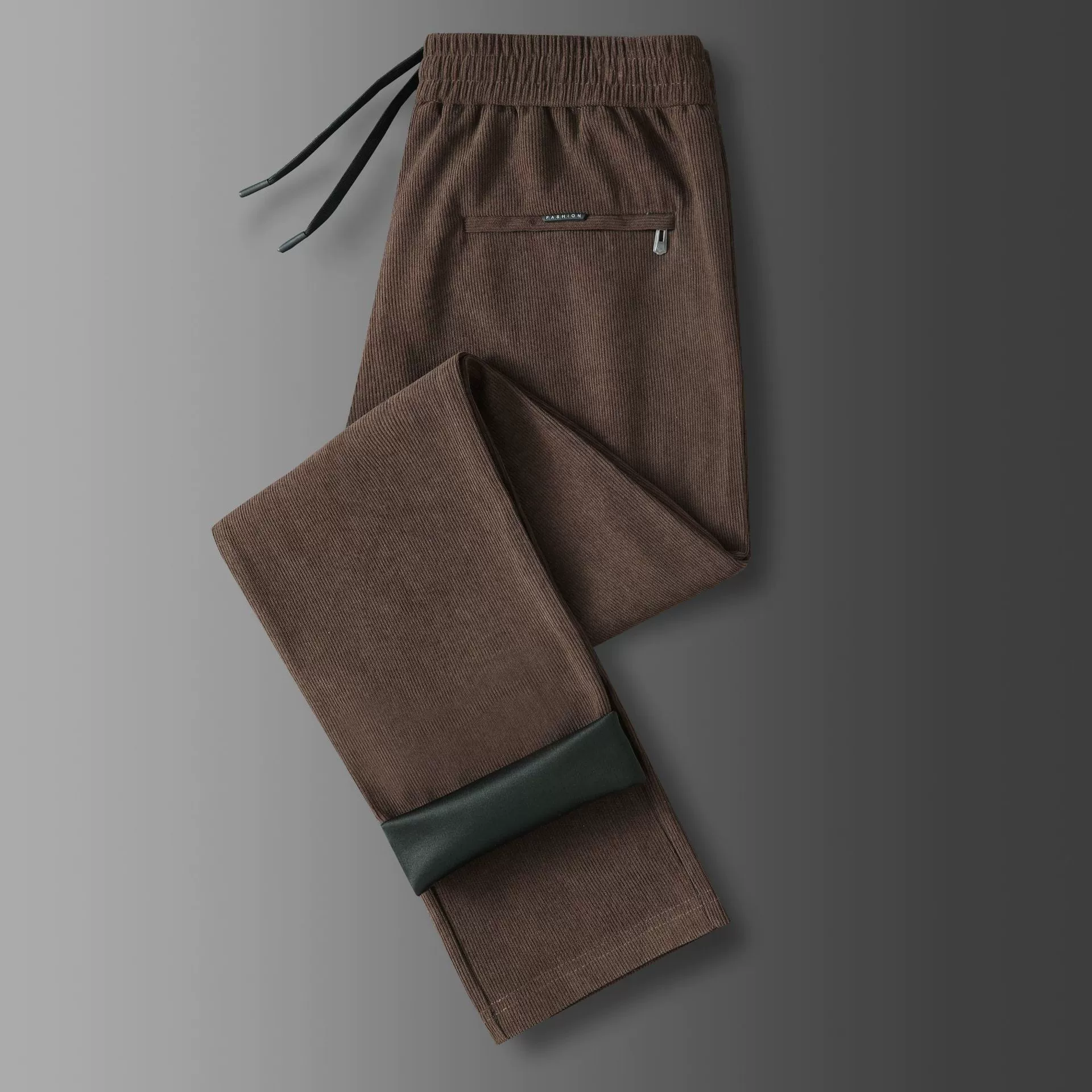 Модные вельбо Corduroy флис демисезонные брюки для отдыха, свободный прямой крой, на эластичной ленте, для среднего возраста