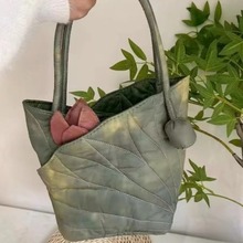 2024夏季新款小众设计手拎荷叶包复古风精致时尚百搭单肩包水桶包