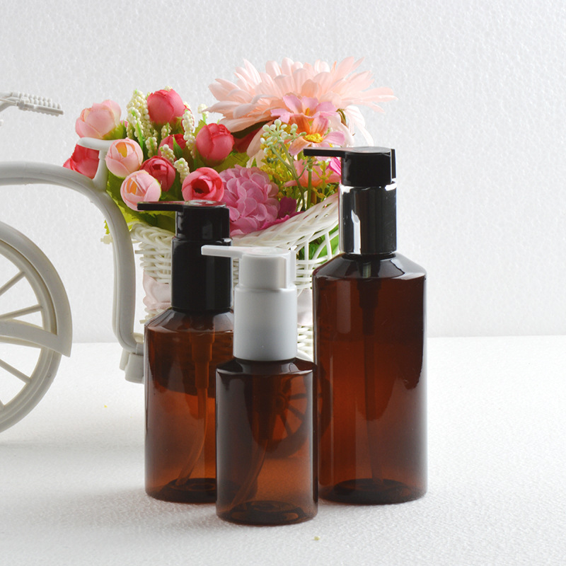 100/150/200ML毫升棕色斜肩大泵头瓶按压洗发水沐浴乳瓶塑料瓶PET