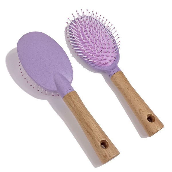 9852-MSB-Wheat straw wooden handle comb-oval purple