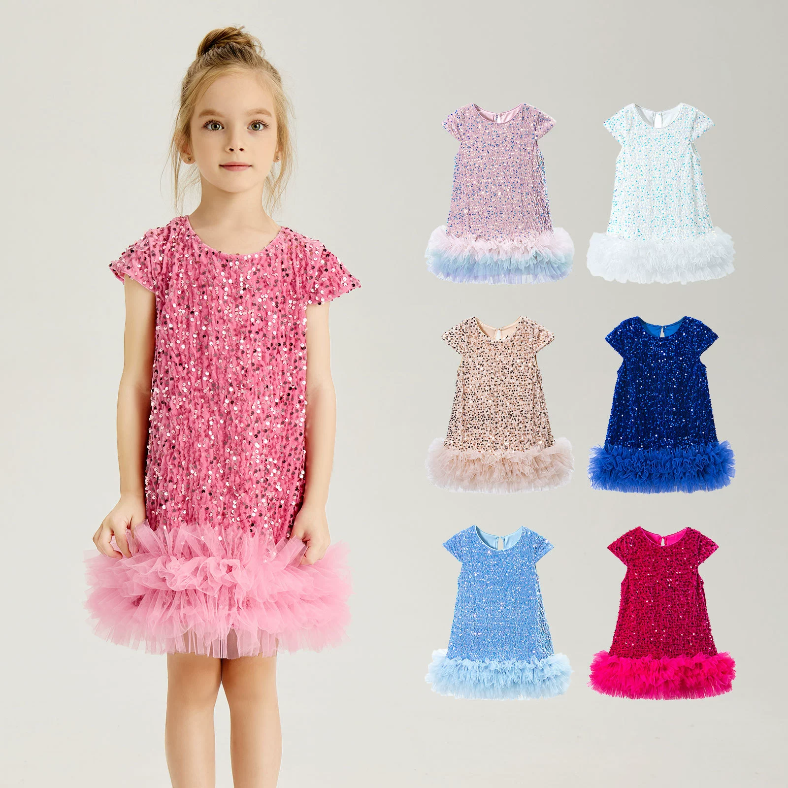 Детское платье с пайетками, юбка для девочек, весенняя детская одежда 2025, нарядное платье для первого дня рождения, пышное платье для торжеств