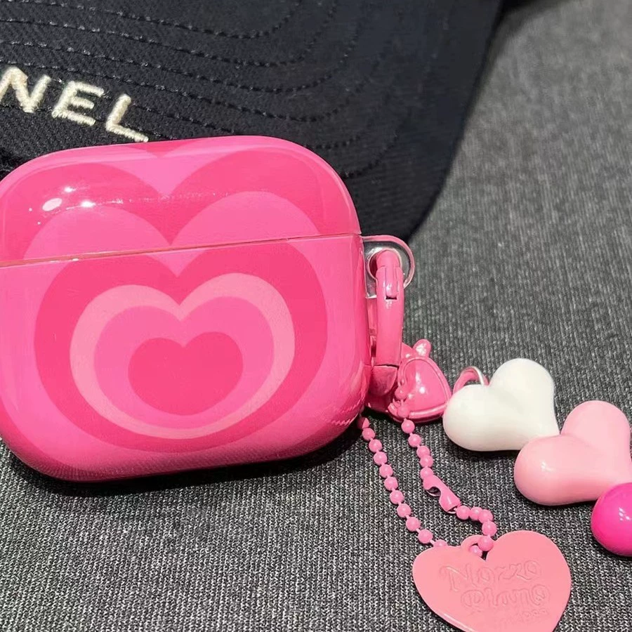 Apple, brand fuchsia protective case, wireless headphones, bluetooth