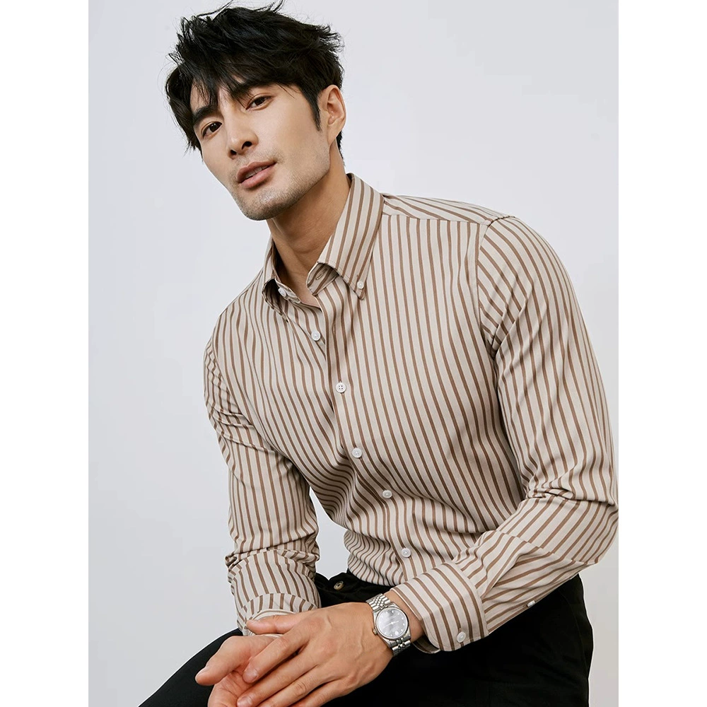 Осенние мужские бизнес-продвинутые облегшие рубашки повседневные против морщин без горячей полоски рубашка мужская куртка с длинными рукавами