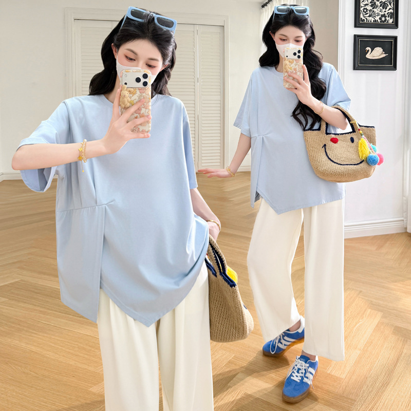2026 Quality Maternity Wear Spring and Summer New Large Size Drawstring Short-Sleeved T-Shirt Fashionable Tops for Trendy Moms to Go Out in