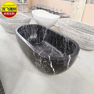 天然大理石黑白根石材高端大气上档次民宿原始家居酒店石雕浴缸