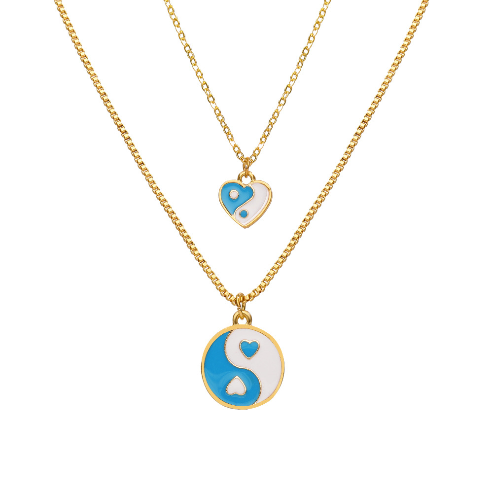 Großhandel Kreative Einfache Tropfen Öl Tai Chi Herz Anhänger Doppel Halskette Nihaojewelry display picture 13