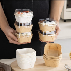 カップケーキ型正方形使い捨てベーキングペーパートレイツール蓋付きパン包装箱カップデーツケーキオーブン