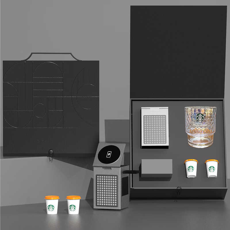 Starbucks Business Set, Home-Use Wireless Charging Pixel Animation Portable Coffee Glass Cup with Printed Logo as a Souvenir Starbucks Business Set, Home-Use Wireless Charging Pixel Animation Portable Coffee Glass Cup with Printed Logo as a Souvenir