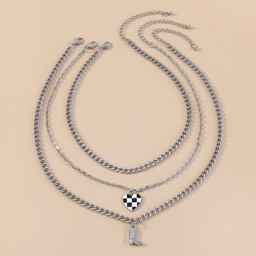 Checkerboard Love Boots Multilayer Necklace Exaggerated Punk Necklace display picture 5