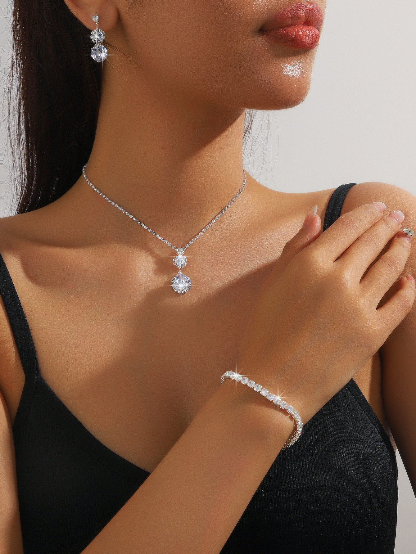 Strass bruidssieraden set ketting oorbellen armband_voghion.com