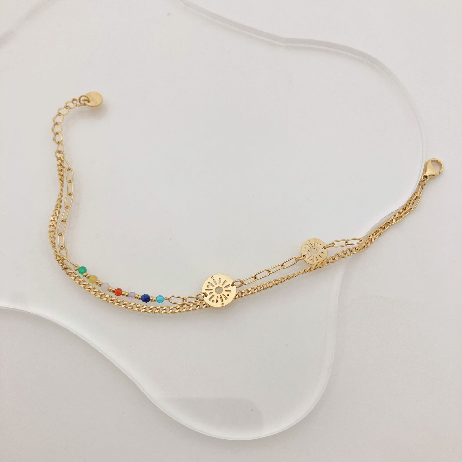 Retro Round Stainless Steel Beaded Plating Hollow Out Bracelets 1 Piece