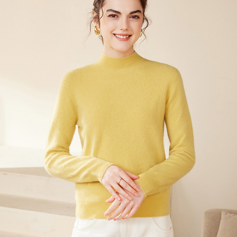 100 Pure Cashmere Flat Half High Collar Simple All-match Shirt Women's Knitted Base Shirt Loose Thick Warm Sweater