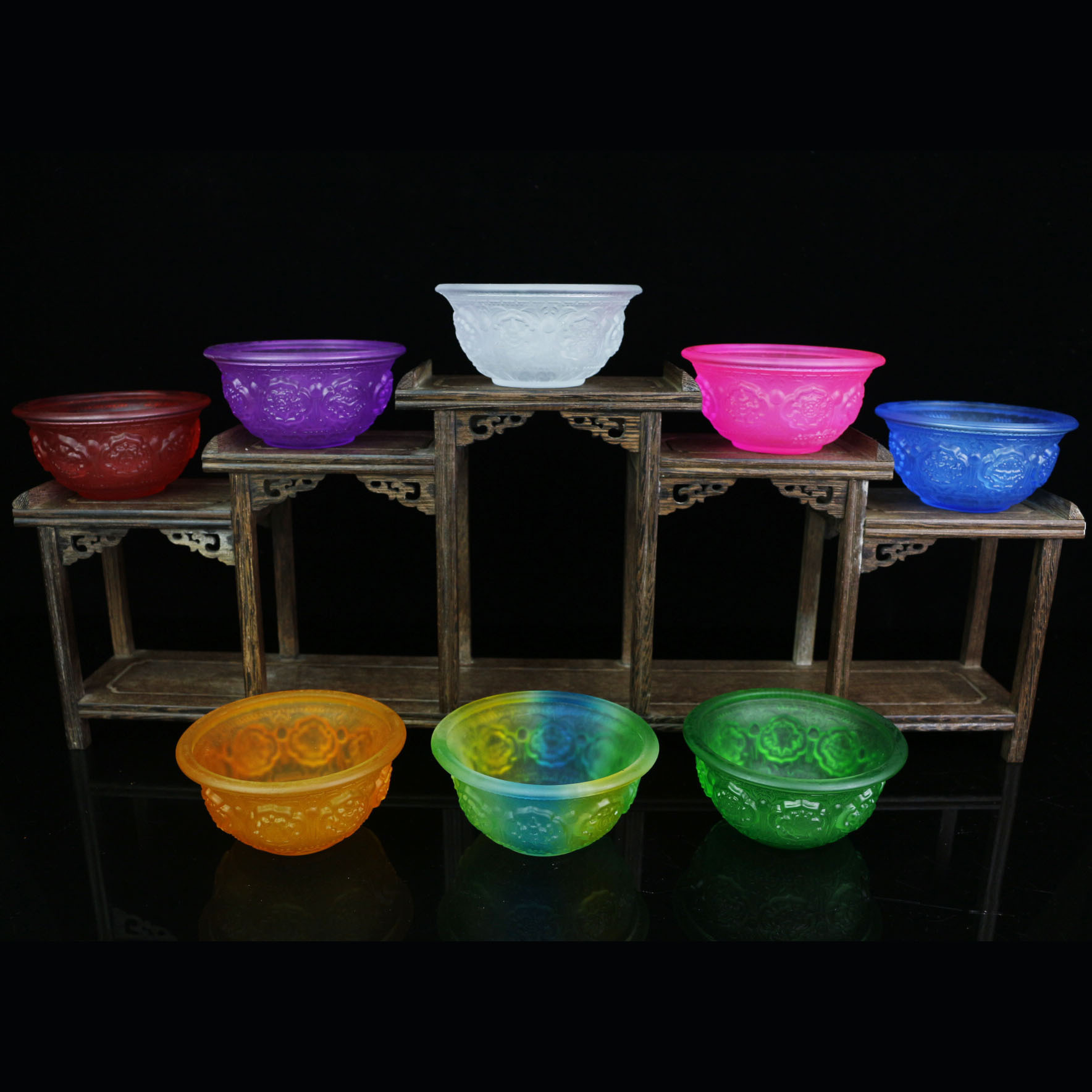 Eight Auspicious Symbols Water Cup, Seven-Color Glazed Water Bowl, Eight-Offering Cup, Guanyin Holy Water Cup, Purifying Cup