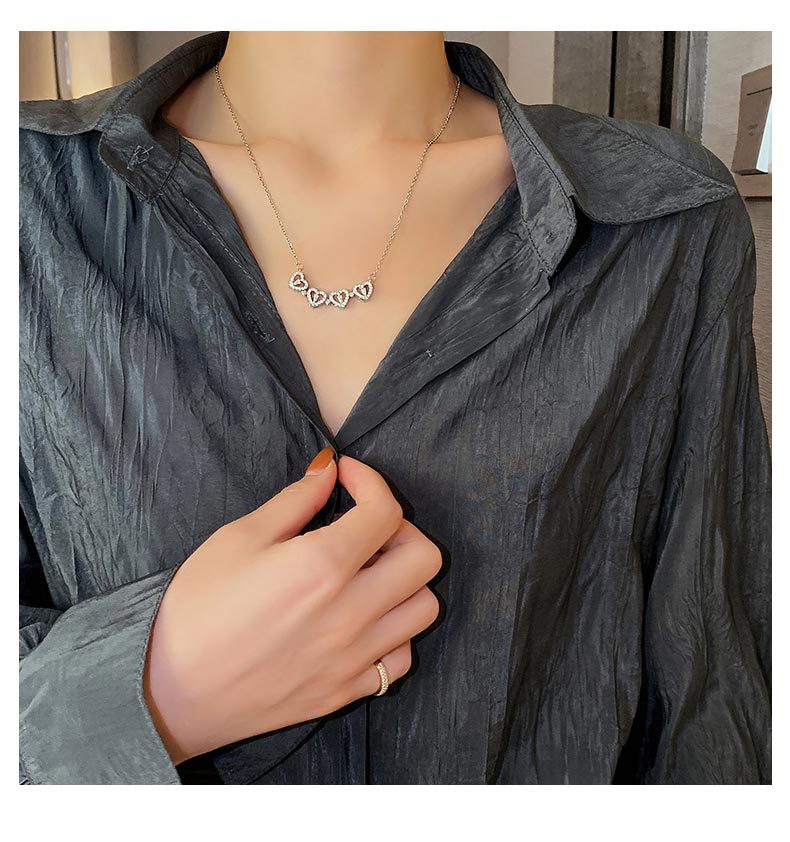 Fashion Heart Shape Flower Titanium Steel Rhinestones Pendant Necklace_colorza_4