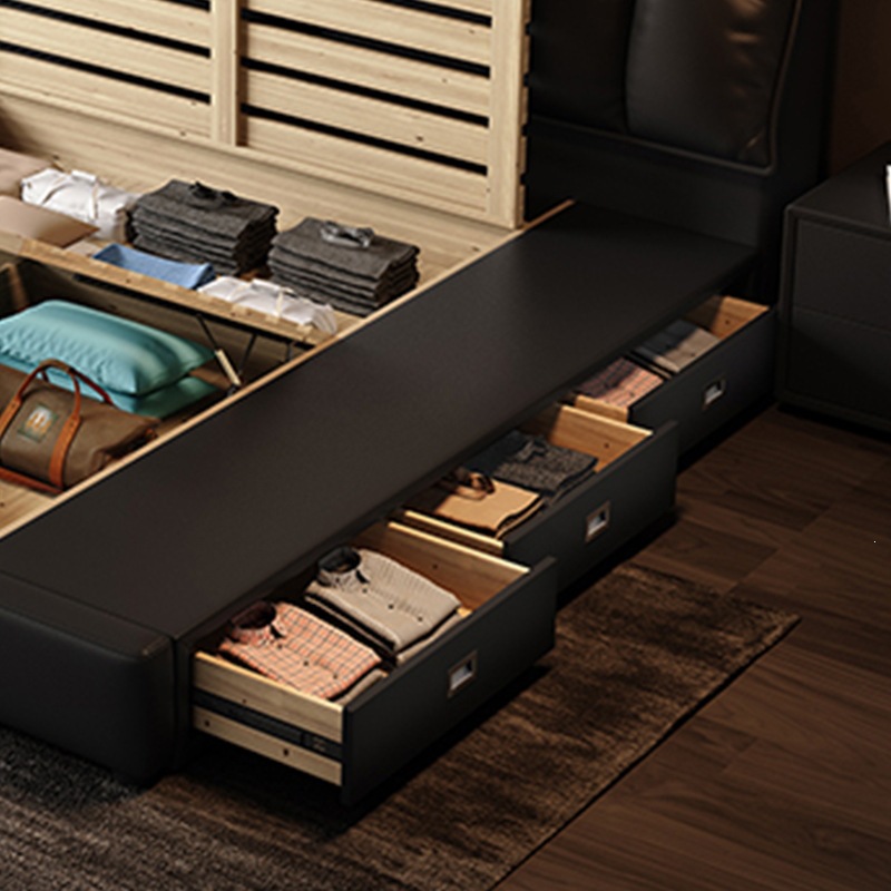 Fábrica directa italiana cama minimalista nueva cama puff negro 1.8m cama doble doble dormitorio principal caja alta moderna simple