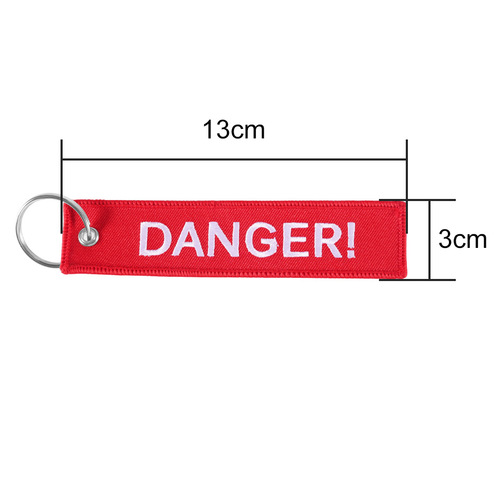 Amazon Motorcycle Car Keychain Red Base White Letter Embroidered Danger Keychain Gift Hanger