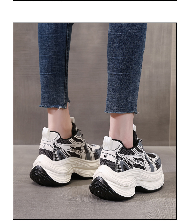 Giày sneaker chunky nữ đế dày lưới thoáng khí tăng chiều cao — Màu trắng chi tiết 13