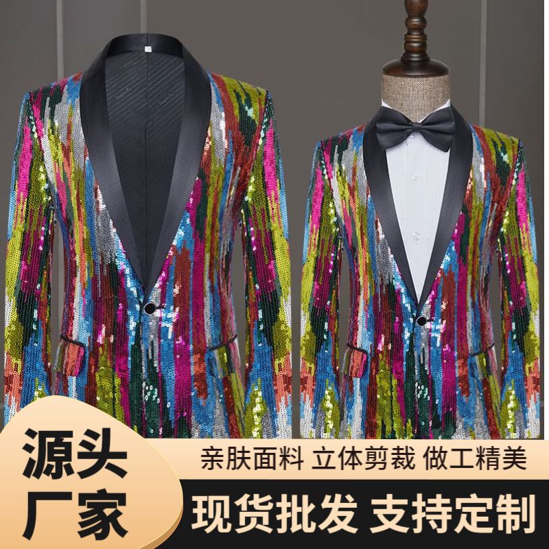 Traje de actuación para hombre con lentejuelas de camuflaje, para presentador, cantante, actuaciones en escenario, discoteca, bar