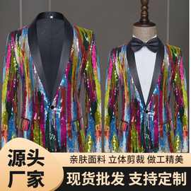 跨境男士迷彩亮片演出服主持人歌手礼服舞台表演夜店酒吧西装西服
