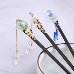 Coiled hair wooden hairpin wooden hairpin ancient style hair accessories tassel hairpin step rocking hairpin Hanfu headdress cheongsam accessories wholesale