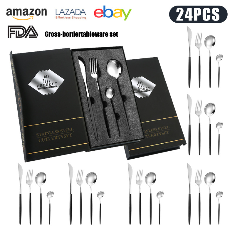 진주면 상자 블랙과 실버 24 피스 세트