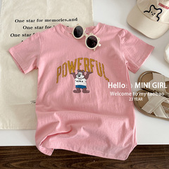 Korean Style Trendy Children's Short Sleeve T-Shirt Dress Summer Cute Cartoon Medium Long Dress Fashion 0075