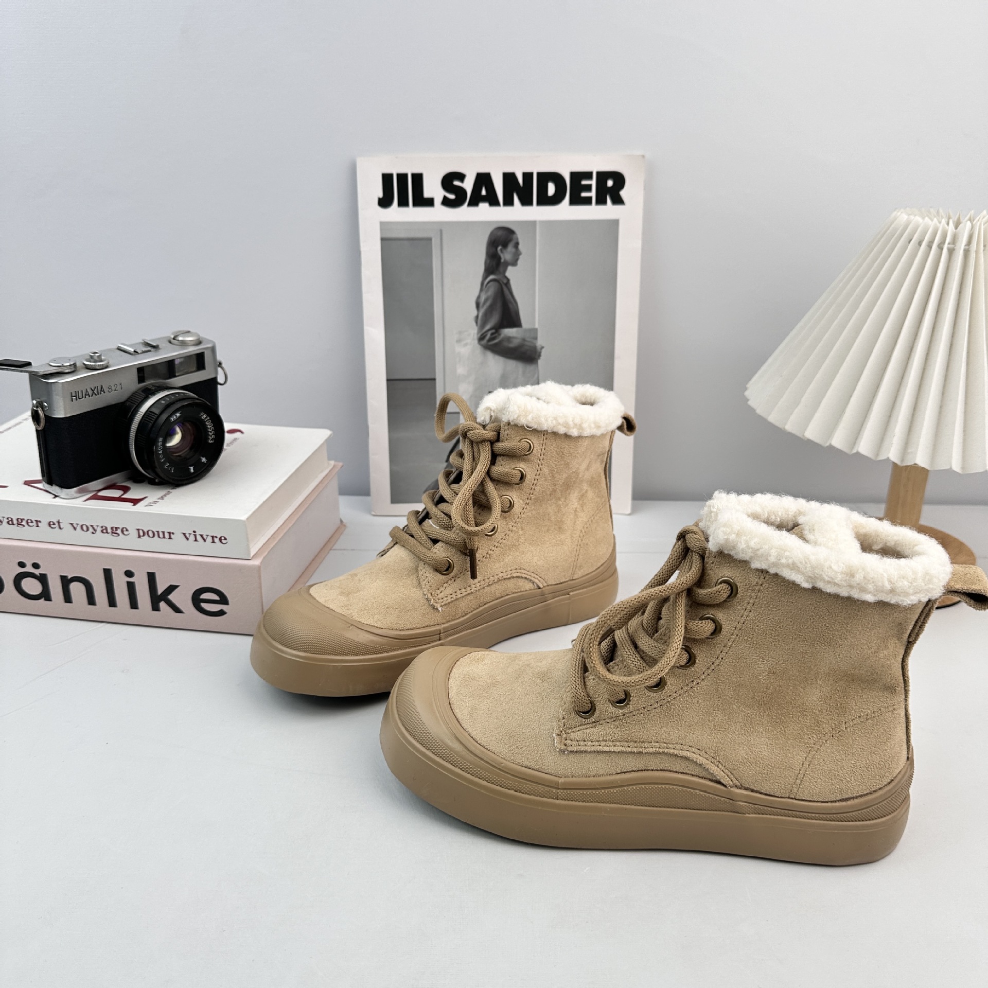 Yuanbo 2025 zapatos de algodón de invierno para mujeres, zapatos de skate de lana de alto alcance coreano, zapatos cálidos y casuales de mujer