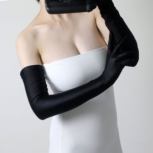 Hot punk rock dance Long thin black white flesh ice silk gloves for women bright surface against pearl milk silk black elastic finger touch drive Lingerie long gloves