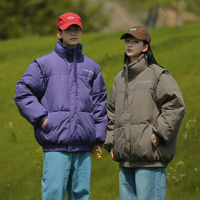 Gilet unisex staccabile a doppia manica in cotone, marchio alla moda, di nicchia, per studenti, caldo, antivento, vestibilità ampia, piumino_voghion.com