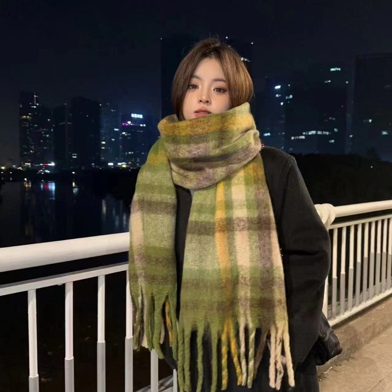 Écharpe en mohair douce et moelleuse de couleur unie pour femme, châle chaud et épais en cachemire polyvalent, nouvelle collection automne hiver_voghion.com
