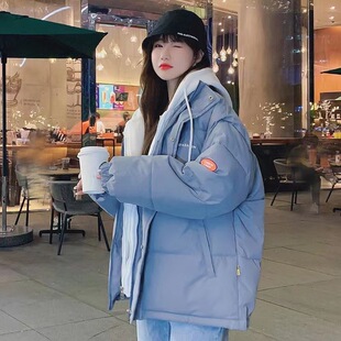 Sweater hat down cotton-padded coat for women winter 2023 new Korean style loose simple thickened bread coat for students