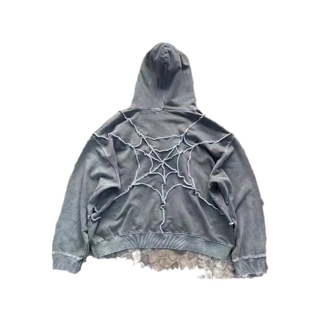 Men's Clothing Dark Retro Heavy Spider Eyes Embroidered Hoodie Street Trend Unisex Pullover Sweatshirt_voghion.com