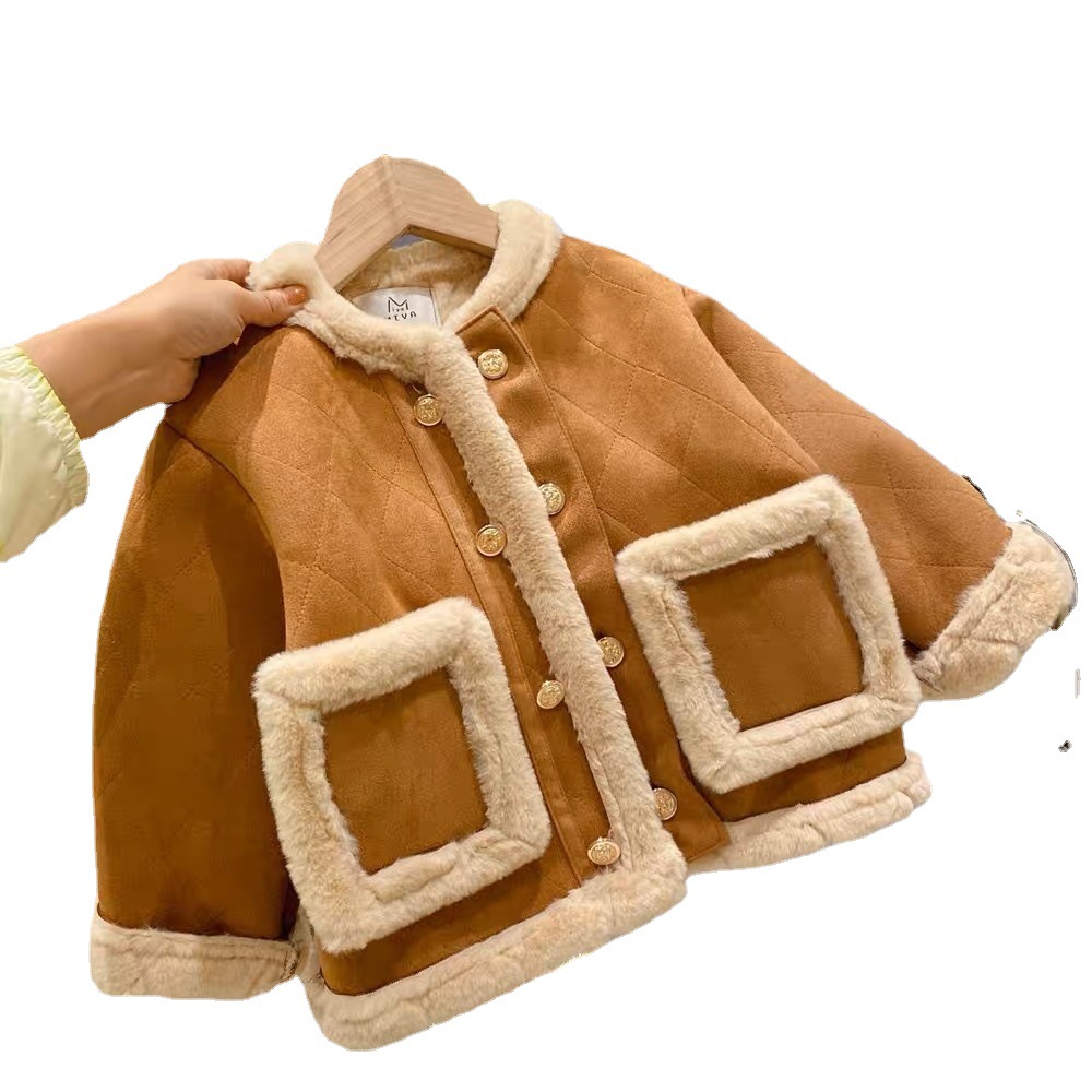 Ropa para niños ropa de invierno para niñas 2023 nuevo estilo occidental bebé niñas forrada de lana engrosada abrigo corto para niños de invierno