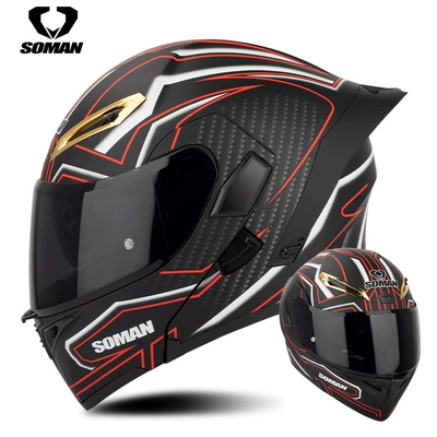 Motosiklet kaskı (dəbilqə) — New SOMAN motorcycle helmet riding - matte-black-red-flower-with-tea-slices-s