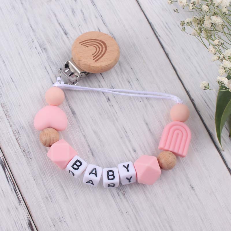 Nuevo bebé suministros de dibujos animados Arco Iris chupete clip calmante bebé Arco Iris silicona mordedura molar chupete cadena