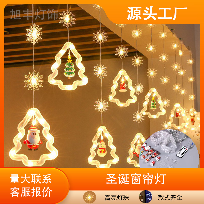 Decoración de ventanas de Navidad lámpara de colgante Santa Claus árbol de Navidad anillo de luz de modelado LED cadena de lámpara de cortina de dormitorio